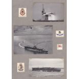 British WWI/II Battle Ships and Cruiser Photographs with Ship seals on album sheets, including: H.