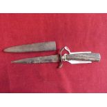 German WWI Trench Dagger, a scarce dagger with stag handle, the blade has slightly pulled away