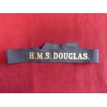 H.M.S. Douglas WWII Cap Tally, H.M.S. Douglas was an Admiralty type flotilla leader (also known as