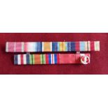 WWI/ WWII Medal Ribbon bar (Court Mounted) Including: OBE, Pip Squeak and Wilfred, 1939-1945 Star,