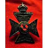 King's Royal Rifle Corps Forage Cap Badge (Blackened-brass), two lugs. K&K: 674