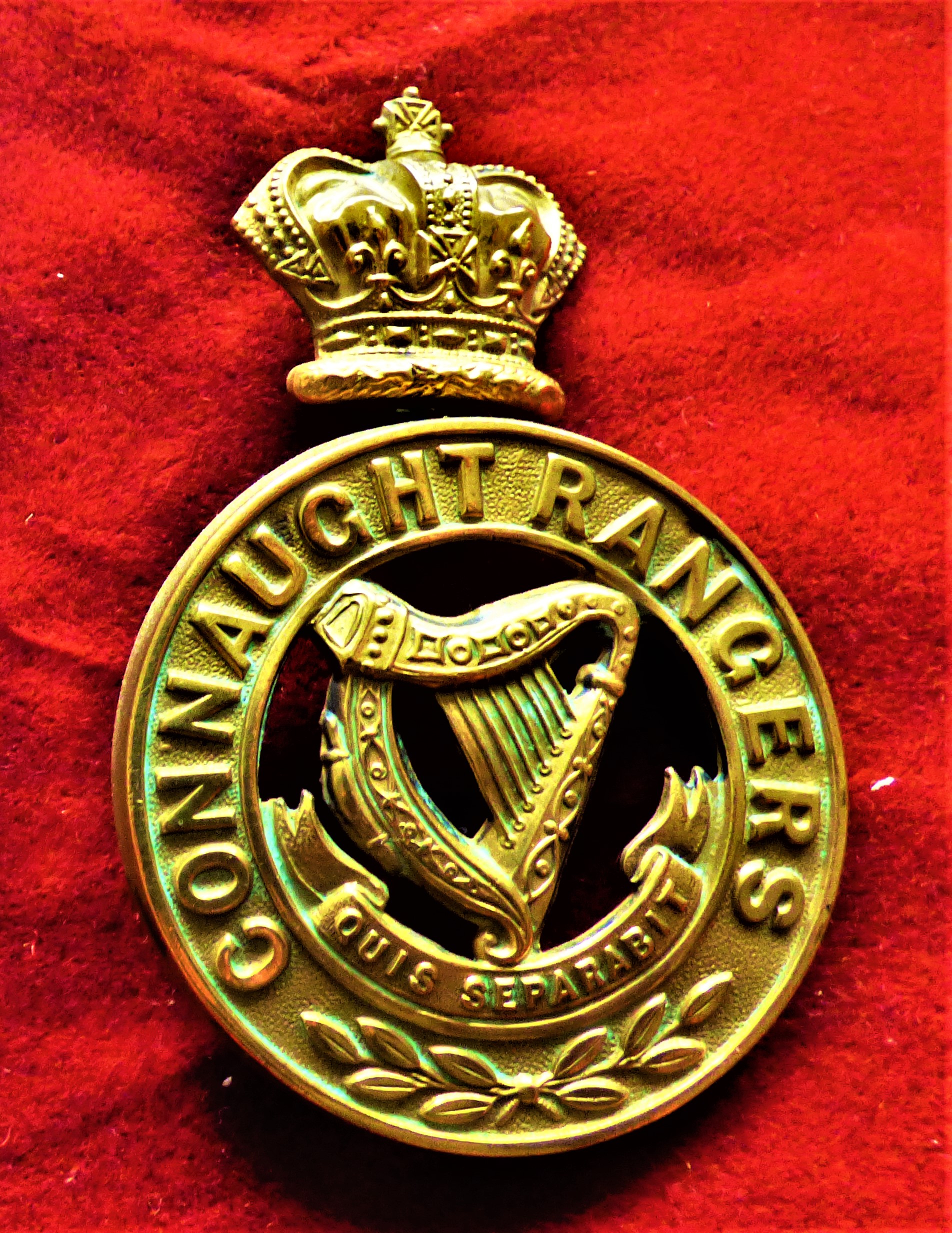 Connaught Rangers Other Ranks Helmet Plate issued between 1881-1914, (Gilding-metal), two lugs on