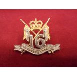 16th/5th Queen's Royal Lancers EIIR Officers Cap Badge (Gilt), two lugs. K&K: 1910