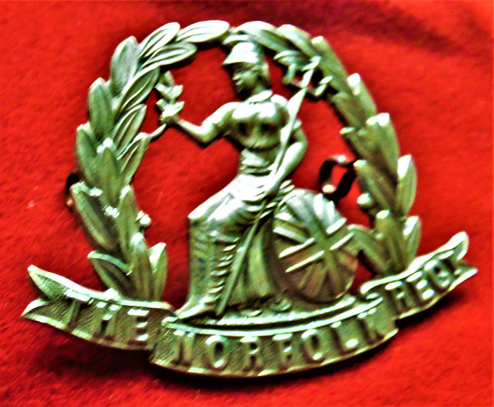 The Norfolk Regiment WWI Forage Cap Badge (White-metal), two lugs. K&K: 599