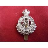 The 18th (Queen Mary's Own) Royal Hussars 1910-1922 Cap Badge (Brass), two lugs. K&K: 788