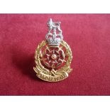 Lancastrian Regiment EIIR Officers Cap Badge (Gilt and Enamel), two lugs and made J.R. Gaunt.