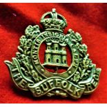 The Suffolk Regiment Forage Other Ranks Cap Badge (White-metal), two lugs, third type. K&K: 605