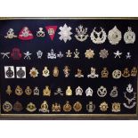 British & Commonwealth EIIR Cap Badge Collection (57) on a frame including:- West Riding Regt,