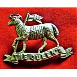 The Queen's (Royal West Surrey Regiment) WWI Officers Cap Badge (White-metal), two lugs. K&K: 590