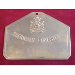 Sherwood Foresters WWI Brass Bed/ Duty Plate, 'Duty' etched onto the back and makers marked: F.