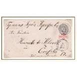 Russia 1880-1881 Michel U27C prepaid env surcharge 7k Tambov to Krefeld 12.12.1881; rev received