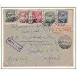 Russia 1924 Env registered Moscow to England Sg417, SG 418 x 2, SG419-420 cancel 19.6.1924; Moscow