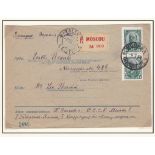 Russia 1928 Obligatory Tax Exchange Stamps Env registered Moscow to Tallinn; SG515 x 2 5.7.1929,