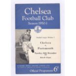 Chelsea v Portsmouth 1950 26th December Football League Division 1 team change in pencil rusty