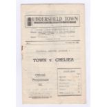 Huddersfield Town v Chelsea 1948 6th November League Division 1 vertical crease rusty staple