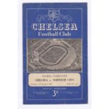 Chelsea v Norwich City 1952 4th October Football Combination horizontal & vertical creases scores in