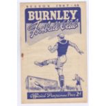 Burnley v Chelsea 1947 6th December horizontal & vertical creases rusty staple