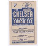 Chelsea v Arsenal 1947 1st November League Division 1 horizontal crease half-time scores in pen