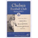 Chelsea v Blackpool 1951 28th February Football League Division 1 rusty staple team change pencil