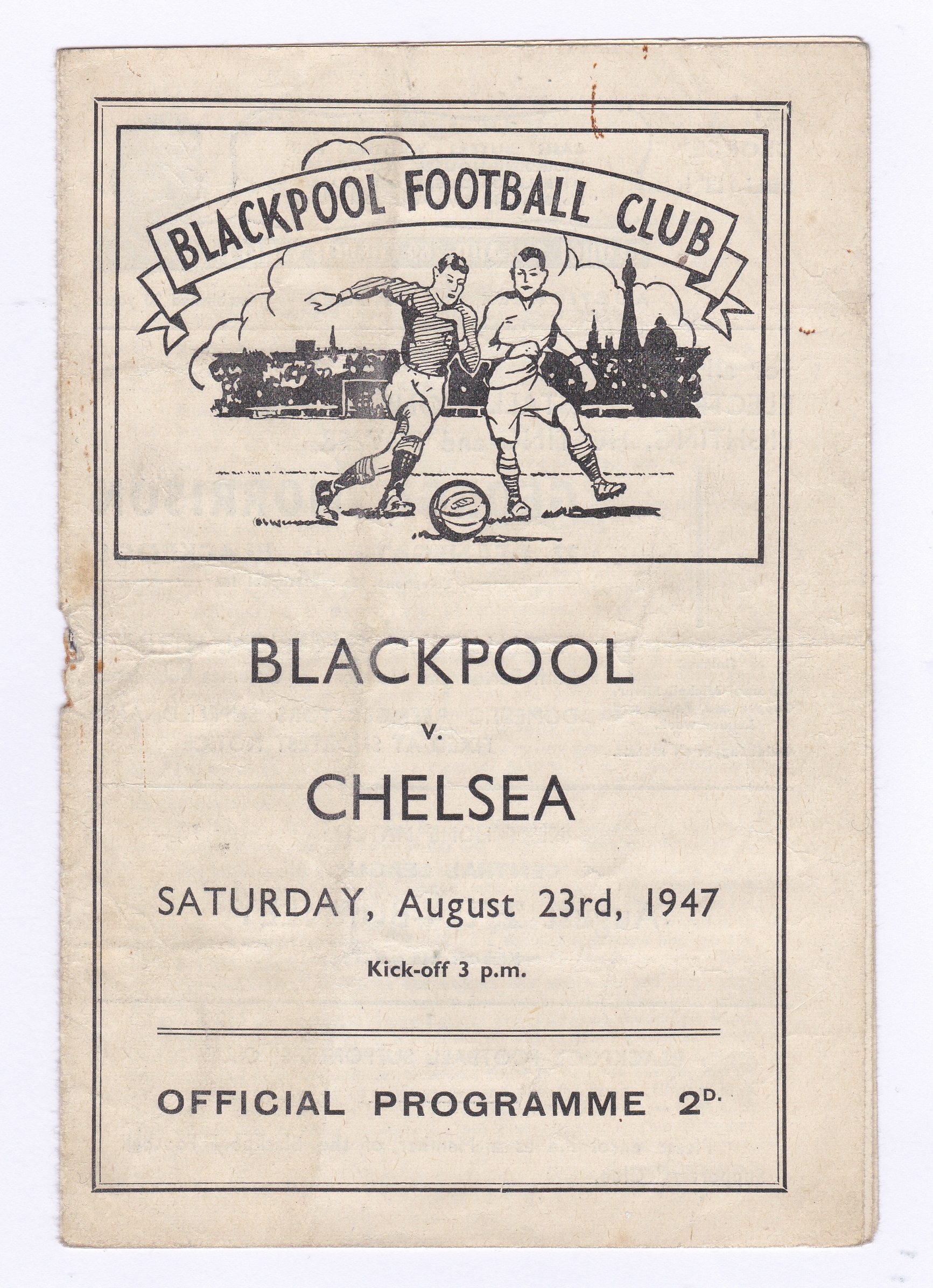 Blackpool v Chelsea 1947 23rd August League Division 1 staple rust hole