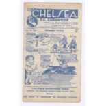 Chelsea v Grimsby Town 1947 8th February horizontal crease score, team change in pen