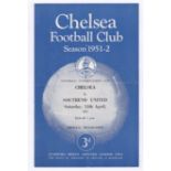 Chelsea v Southend United 1952 12th April Football Combination Cup horizontal crease scores in pen