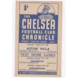 Chelsea v Aston Villa 1947 4th October League Division 1 score, team change in pen