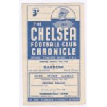 Chelsea v Barrow 1948 10th January FA Cup 3rd Round vertical crease score in pen