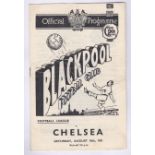 Blackpool v Chelsea 1951 18th August Football league rusty staple vertical & horizontal creases