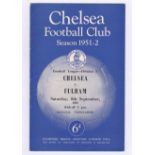 Chelsea v Fulham 1951 8th September Football League Division 1 rusty staple team change in pen