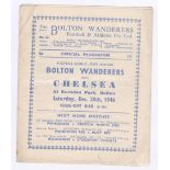 Bolton Wanderers v Chelsea 1946 28th December League Division 1 horizontal crease score, team change