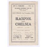 Blackpool v Chelsea 1946 2nd November League Division 1 scores in pencil horizontal crease