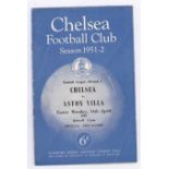 Chelsea v Aston Villa 1952 14th April League Division 1 rusty staples pencil team change