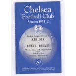 Chelsea v Derby County 1951 5th September Football League Division 1 no staples team change & score