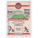 Sunderland v Chelsea 1952 20th September team change & score in pen rusty staple