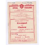 Liverpool v Chelsea 1948 9th October League Division 1 vertical crease some pen on front cover