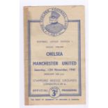 Chelsea v Manchester United 1948 13th November league division 1 horizontal crease score in pen