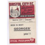Bristol City V Chelsea 1949 8th January FA Cup 3rd Round vertical crease rusty staple