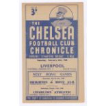 Chelsea v Liverpool 1948 28th February League Division 1 scores in pen hole punched right