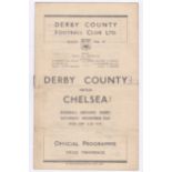 Derby County v Chelsea 1946 30th November League Division 1 horizontal crease score, team change