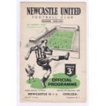 Newcastle United v Chelsea 1950 9th September League Division 1 horizontal crease score in pen