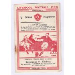 Liverpool V Chelsea 1950 2nd December rusty staple hole team change & score in pen