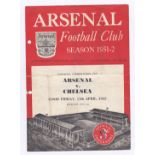 Arsenal v Chelsea 1952 11th April Football Combination Cup horizontal & vertical creases hole