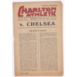 Charlton Athletic 1948 8th September League Division 1 staple hole score & team change in pen