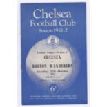 Chelsea v Bolton Wanderers 1951 27th October Football League Division 1 rusty staples score & team