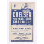 Chelsea v Blackburn Rovers 1947 27th August League Division 1 score, team change in pen