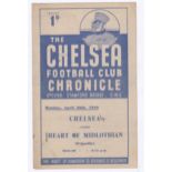 Chelsea v Heart of Midlothian 1948 26th April Friendly score & team change in pencil