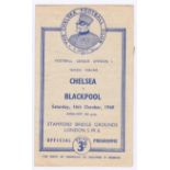 Chelsea v Blackpool 1948 16th October League Division 1 score in pen newspaper report included