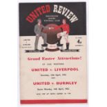 Manchester United v Chelsea 1952 7th April League Division 1 loose pages as no staple