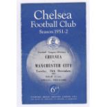 Chelsea v Manchester City 1951 25th December Football League Division 1 rusty staples team change in